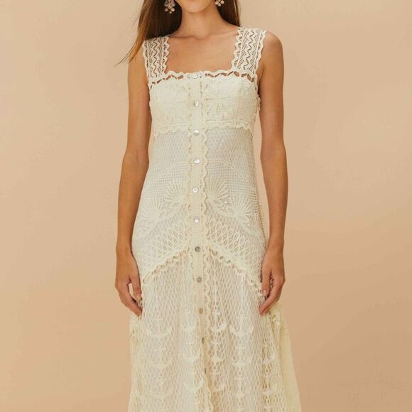 Farm Rio Off-White Nautical Guipure Maxi Dress Size Medium New with tags - Picture 4 of 6